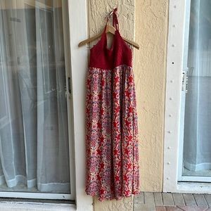Sundance Crochet Top Maxi Halter Dress Red Floral Size Medium